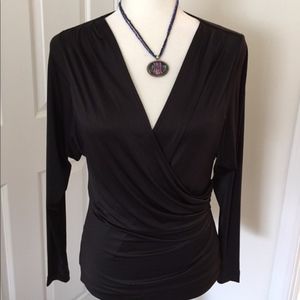 BCBGeneration Open Back V-Neck Faux Wrap Top